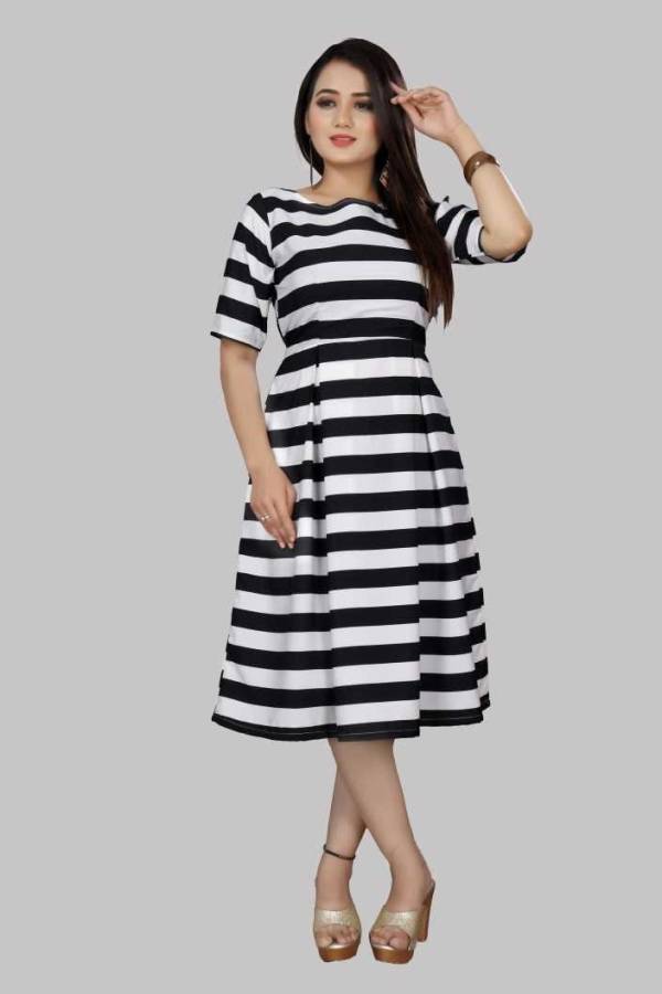 Women A-line Black, White Dress Price in India