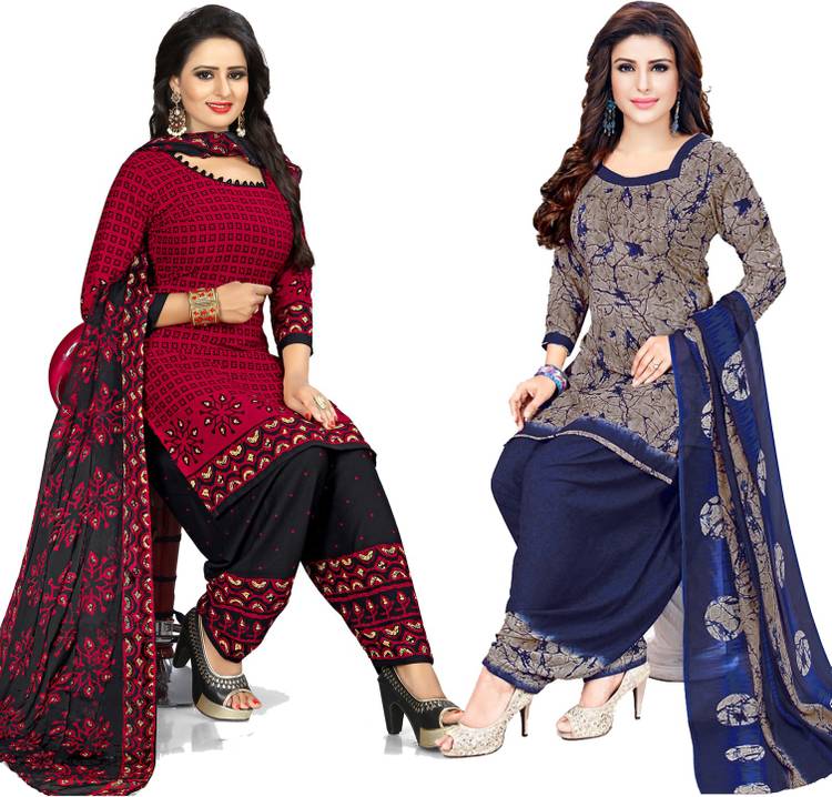 Crepe Floral Print, Geometric Print, Printed Kurta & Patiyala Material
