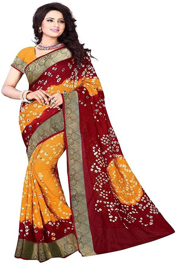 Geometric Print Bandhej Art Silk Saree Price in India