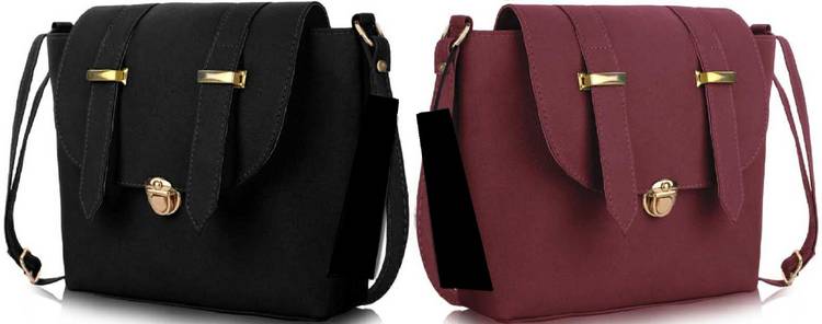 Black, Maroon Women Sling Bag