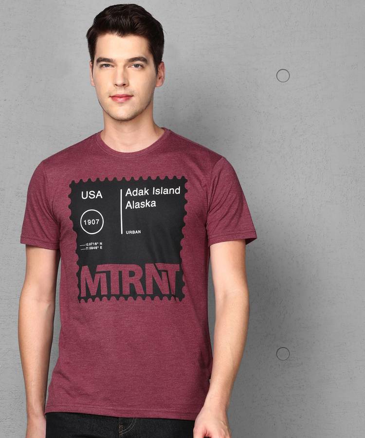 Printed Men Round Neck Black, Maroon T-Shirt