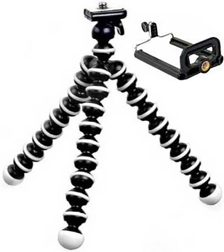 MMSTOR Camera Flexible Tripod, Cell Phone Tripod 10 Inch Tripod Lightweight Bendable Tripod with Heavy Duty Smartphone Stand, Compatible for online classes mobile stand or video Blogs (Black & White, Supports Up to 2000 g) Tripod