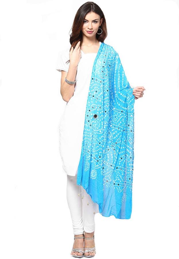 Cotton Blend Embellished Blue Women Dupatta