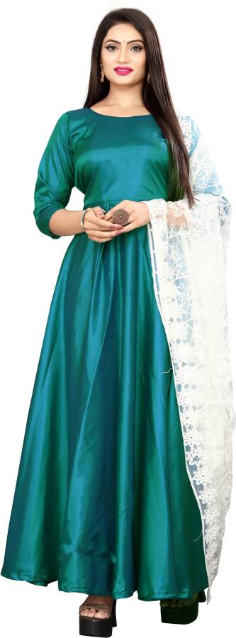 Silk Solid, Self Design, Woven Gown/Anarkali Kurta & Bottom Material Price in India