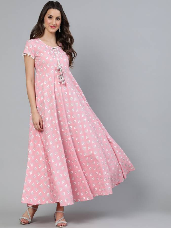 Women Fit and Flare Pink Dress Price in India