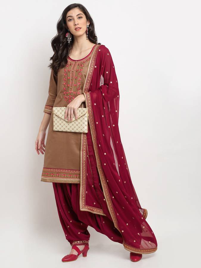 Cotton Embroidered Kurta & Patiyala Material