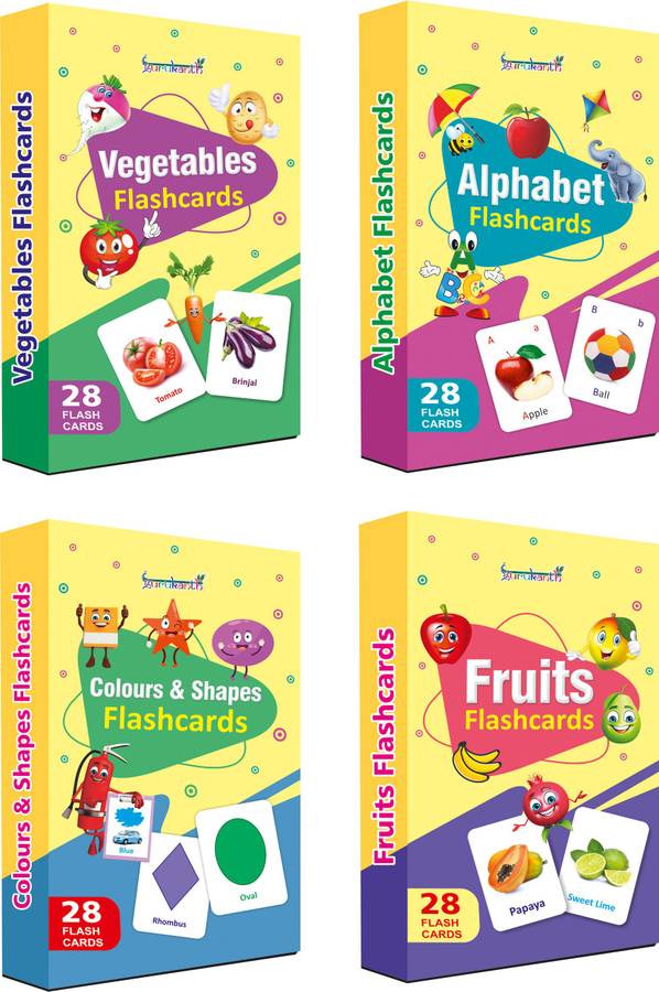 gurukanth Alphabets Flash cards, Fruits Flash cards, vegetables Flash cards, Color and Shape Flash cards (Combo Pack) Easy & Fun way of Learning-3yr-6yr Kids (112 Flash Cards Set)