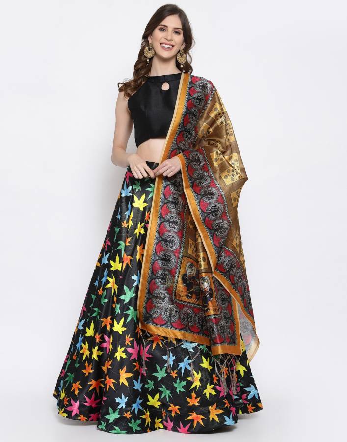 Floral Print, Graphic Print, Digital Print, Printed, Embellished Semi Stitched Lehenga Choli