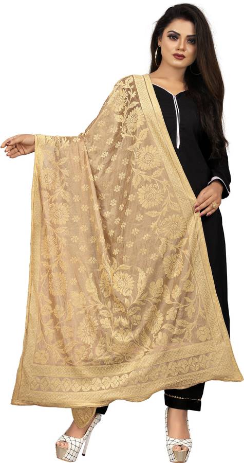 Lycra Blend Floral Print Beige Women Dupatta