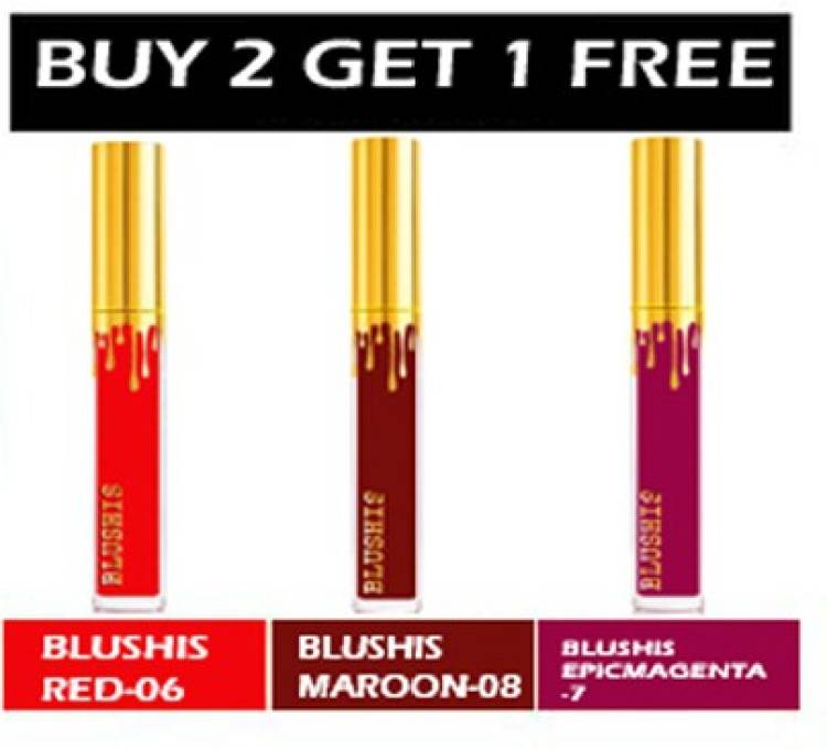 Beauty Women High Defination Smudge proof Waterproof Long lasting Liquid matte Lipstick Non Transfer Common Colour For Daily Use L-A-K-M-E-H-U-D-A beauty combo pack of 3 [ Red,Maroon,Epic magenta] Price in India