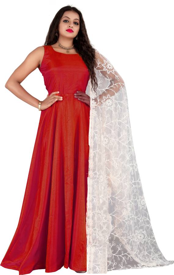 Synthetic Solid Gown/Anarkali Kurta & Bottom Material