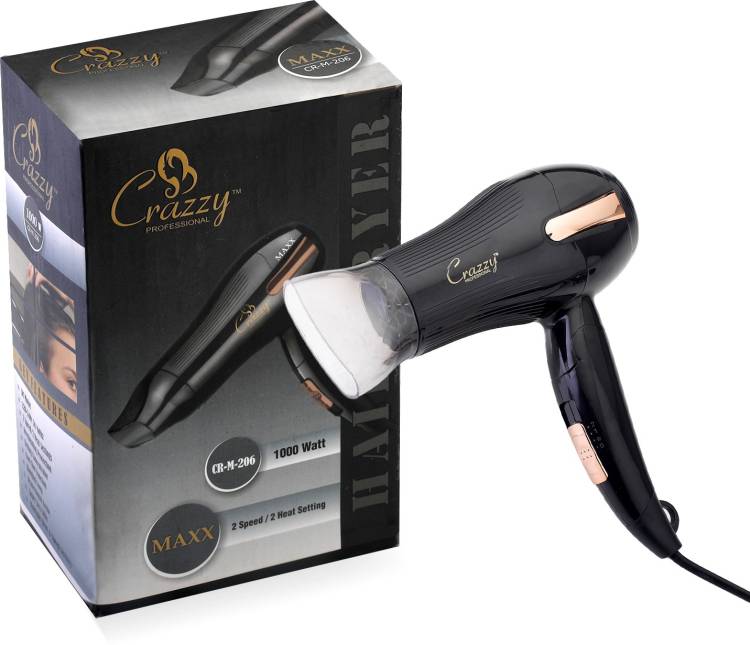 crazzy Professional Maxx CR-M-206 Hair Dryer,With Cool Shot Function ,And Foldable , 2 Speeds/ 2 Heat Setting, Overheating Protection, Styling Concentrator Hair Dryer Price in India
