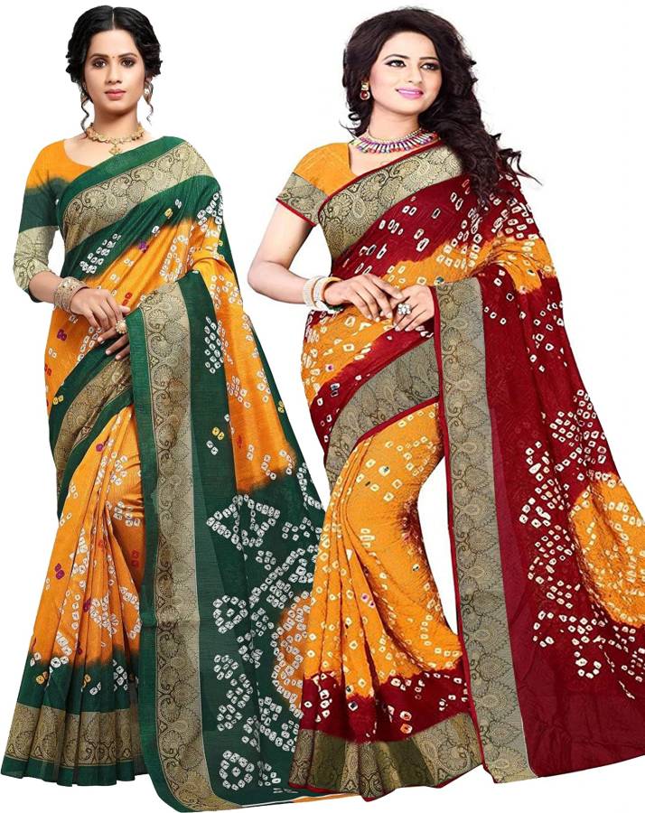 Printed Bandhej Art Silk Saree Price in India