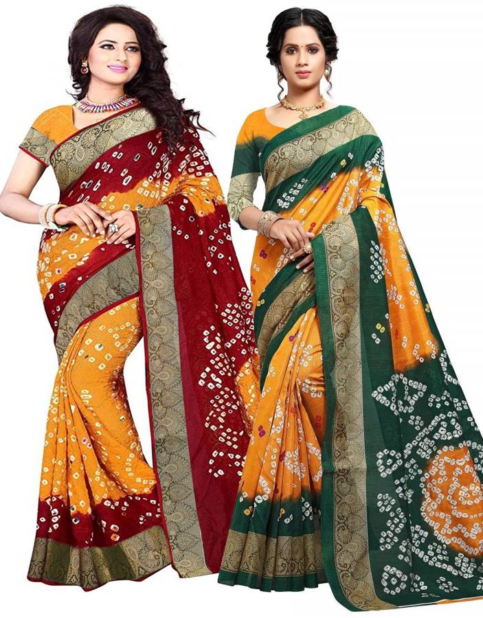 Printed Bandhej Art Silk Saree Price in India