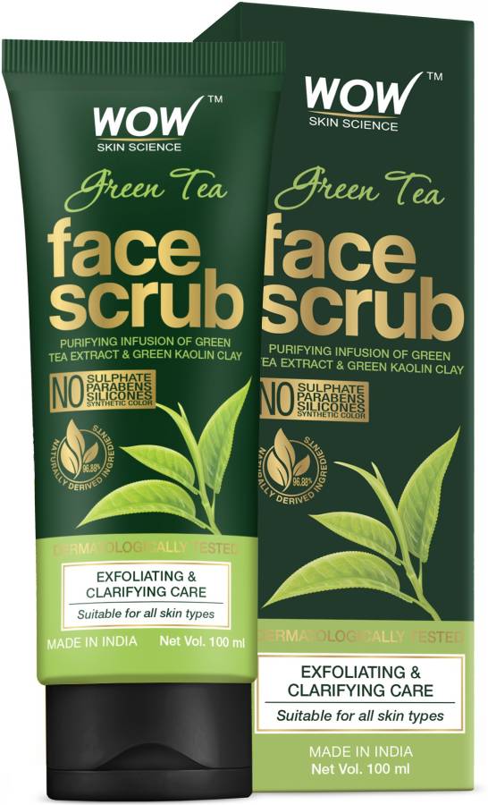 WOW SKIN SCIENCE Green Tea Face Scrub - with Green Tea Extract & Green Kaolin Clay - for Exfoliating & Clarifying Skin - No Sulphate, Parabens, Silicones & Synthetic Color - 100mL Scrub Price in India