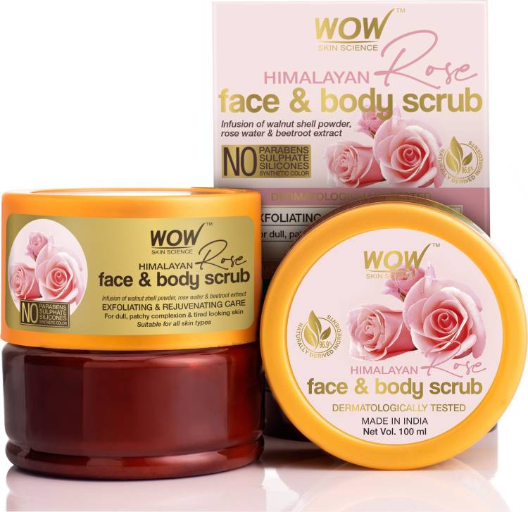 WOW SKIN SCIENCE Himalayan Rose Face & Body Scrub - with Rose Water & Beetroot Extract - No Parabens, Sulphates, Silicones & Synthetic Color - 100mL Scrub Price in India