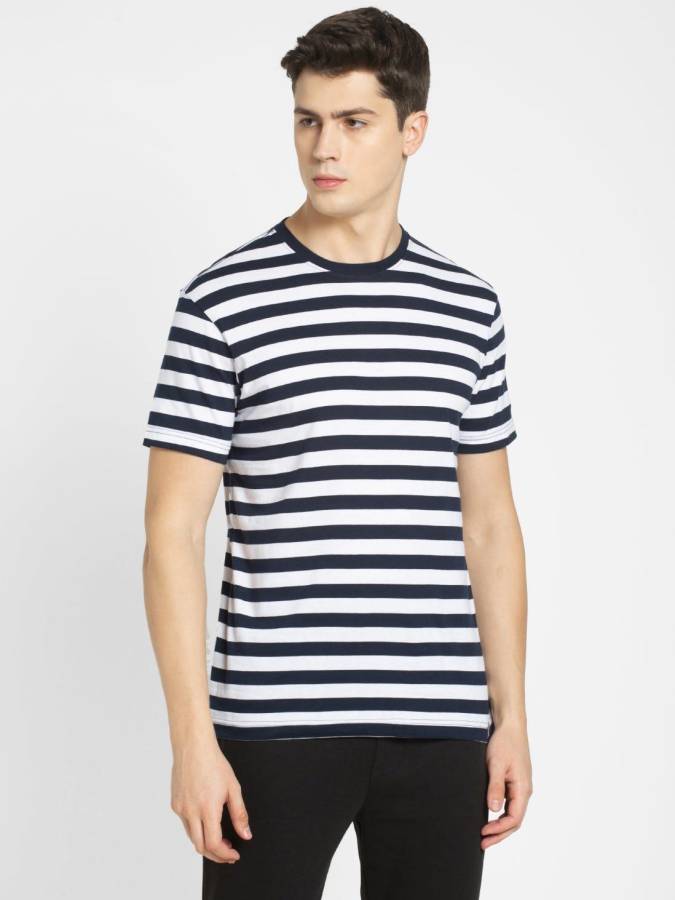 Striped Men Round or Crew Red, Blue T-Shirt