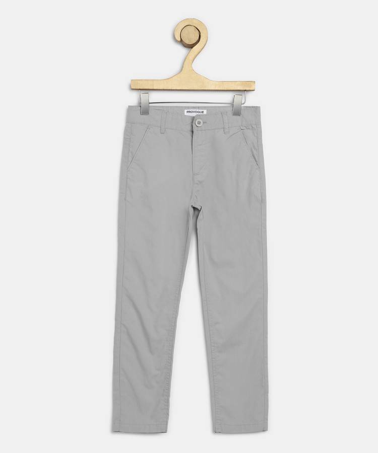 Regular Fit Boys Grey Cotton Blend Trousers