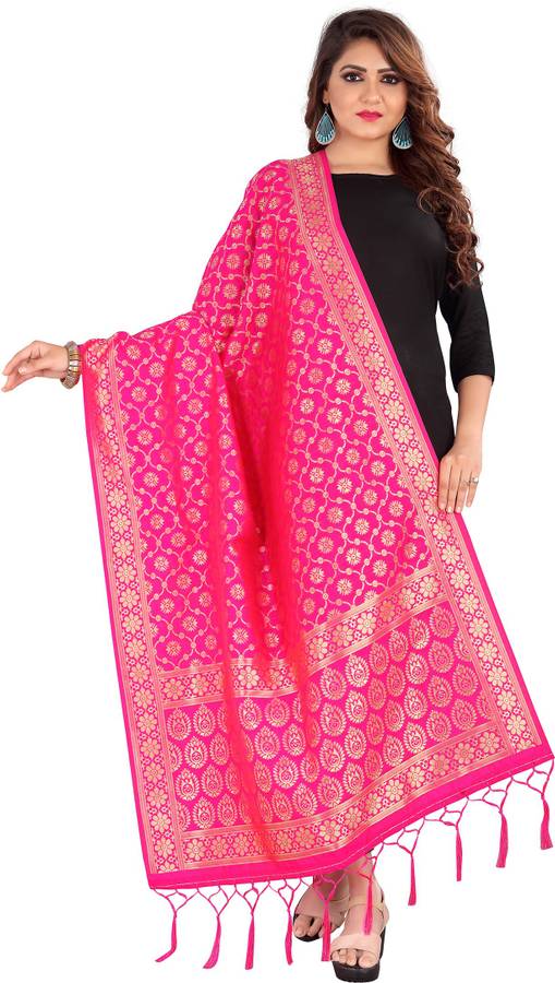 Silk Blend, Jacquard Woven Pink Women Dupatta