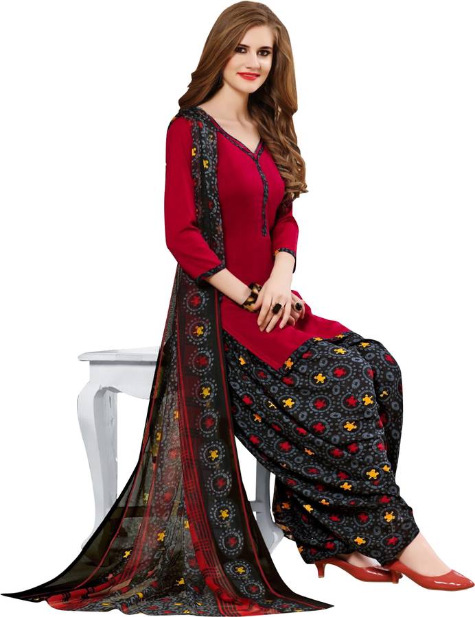 Crepe Floral Print, Solid Salwar Suit Material