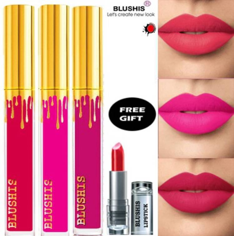 BLUSHIS Non Transfer Professionally Longlasting Liquid Lipstick Combo Set Of 3 pc Price in India