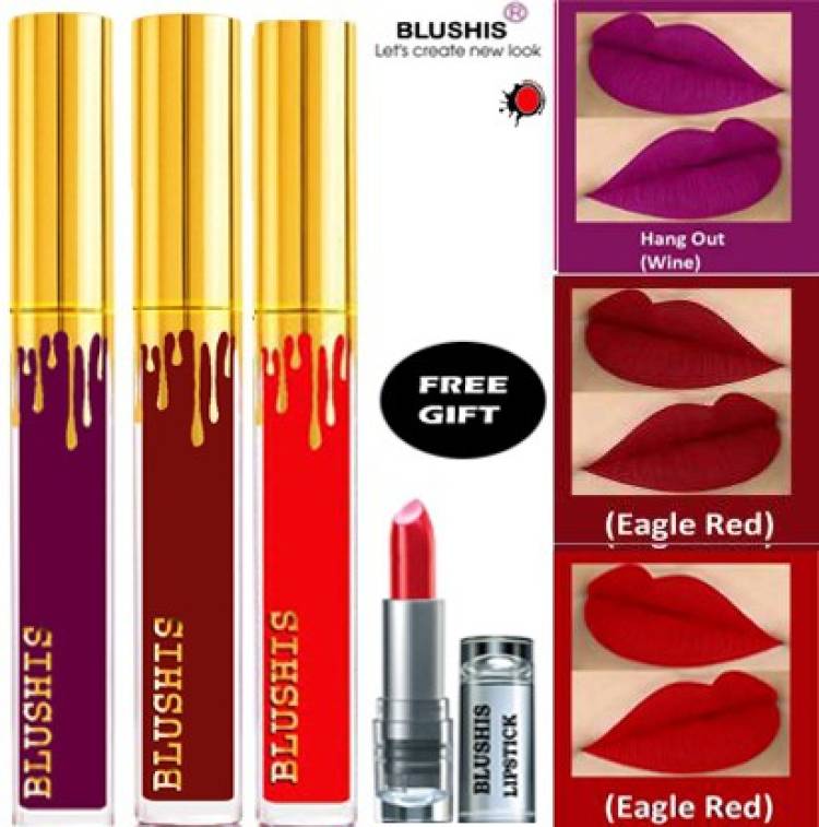 BLUSHIS Non Transfer Professionally Longlasting Liquid Lipstick Combo Set Of 3pc Price in India