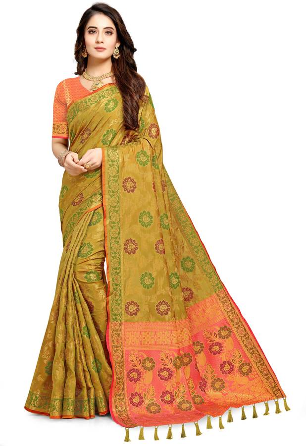 Printed Kanjivaram Jacquard, Cotton Silk Saree