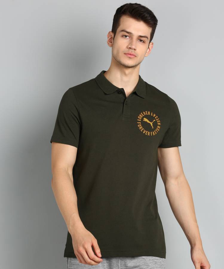 Printed Men Polo Neck Green T-Shirt Price in India