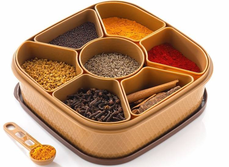 OMORTEX 7 IN 1 Elegant Masala Box and Spice Containers Set 1 Piece Spice Set