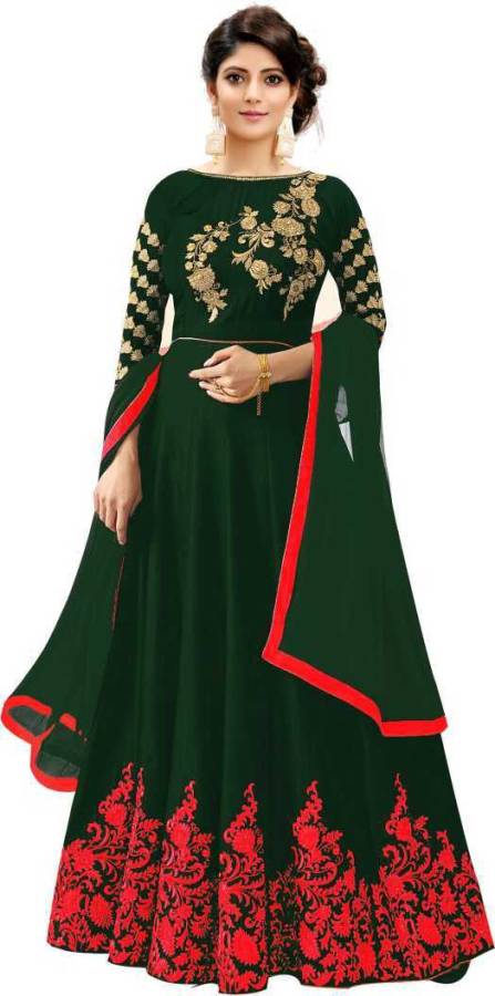 Satin Embroidered Gown/Anarkali Kurta & Bottom Material Price in India