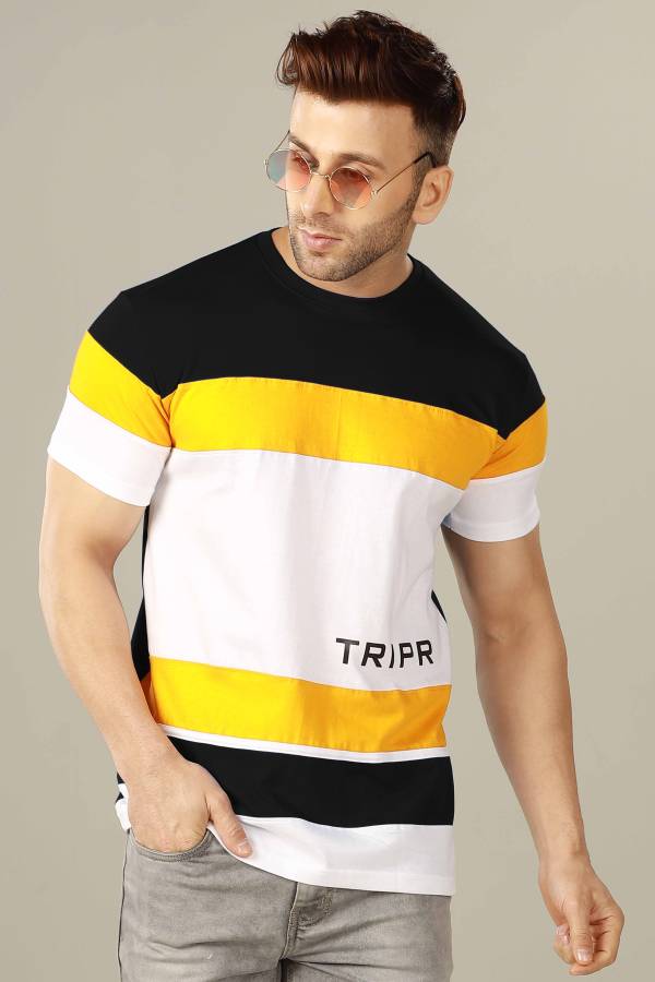 Color Block Men Round Neck Multicolor T-Shirt Price in India