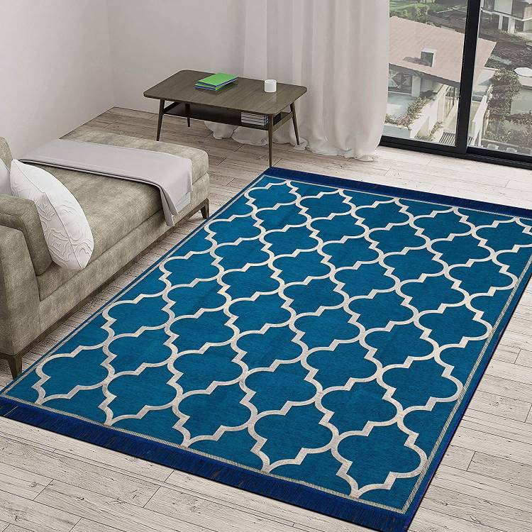 Radhey Radhey Light Blue Velvet Carpet