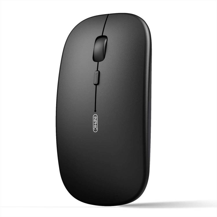 INPHIC Bluetooth Mouse, Slim Silent Rechargeable Bluetooth 5.0 Wireless Mouse, 800/1200/1600 DPI Portable Computer Cordless Mouse for Laptop PC Mac, iPadOS, Black Wireless Optical Mouse