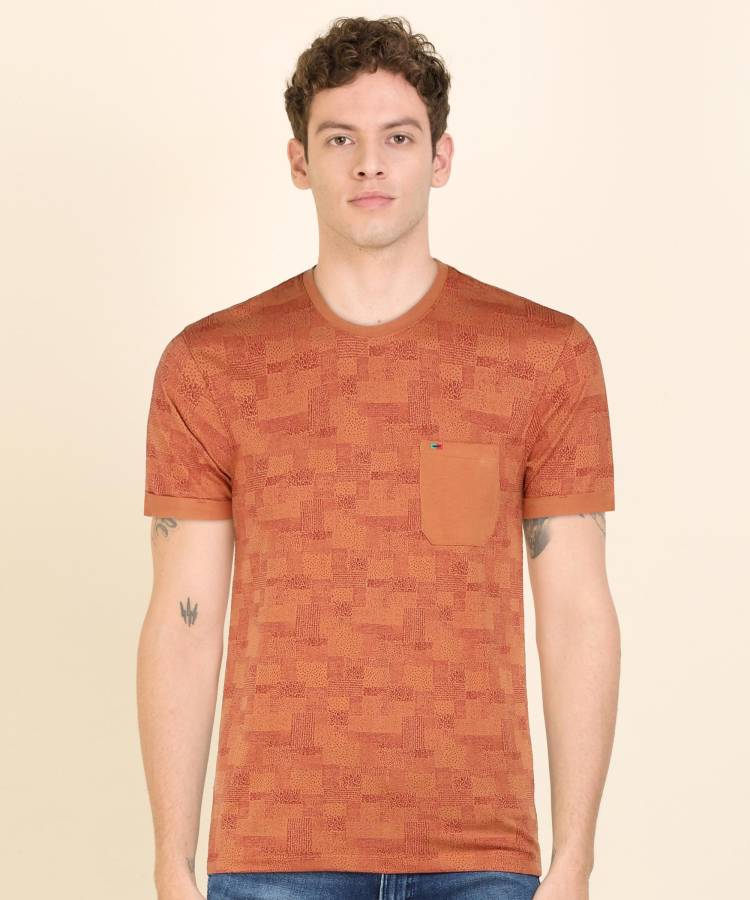 Printed Men Round Neck Brown T-Shirt Price in India