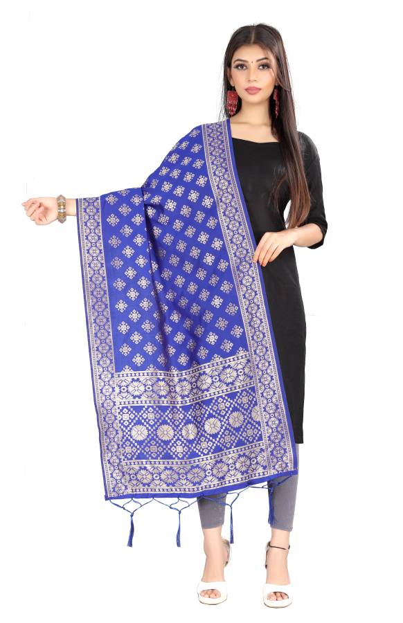 Silk Blend Self Design Light Blue Women Dupatta