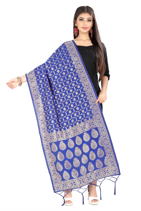 Silk Blend Floral Print Light Blue Women Dupatta