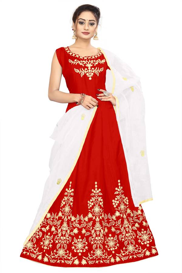 Satin Self Design Gown/Anarkali Kurta & Bottom Material Price in India