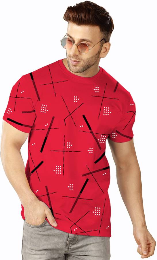 Printed Men Round Neck Red T-Shirt Price in India