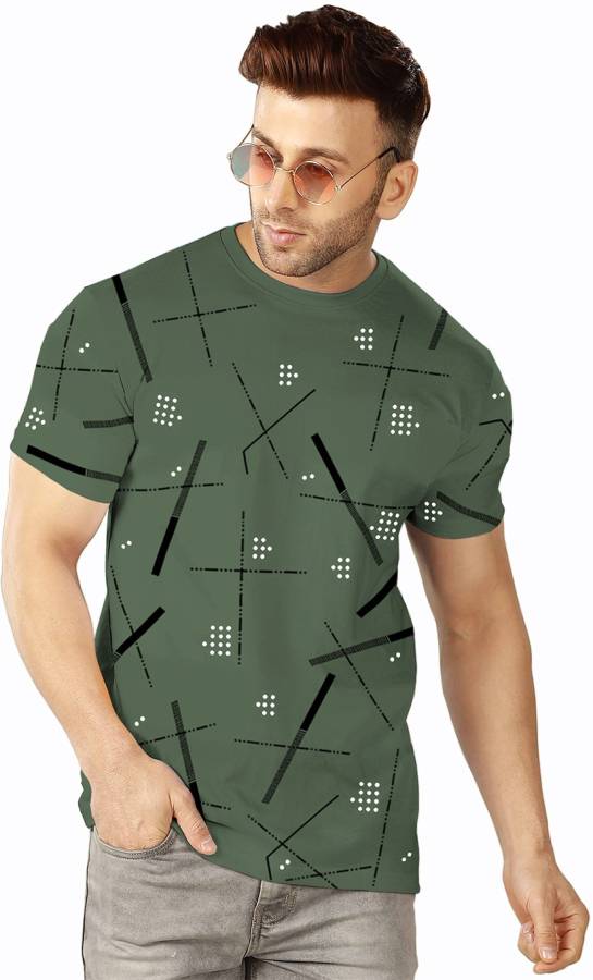 Printed Men Round Neck Dark Green T-Shirt Price in India