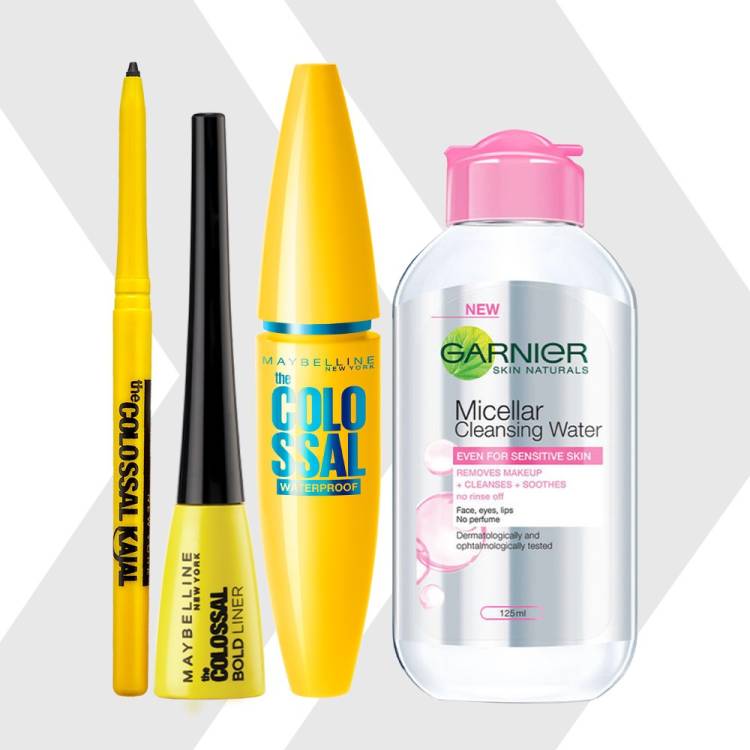 MAYBELLINE NEW YORK Call Me Colossal Kit - Colossal Waterproof Mascara + Colossal Kajal + Colossal Bold Liner with Garnier Micellar Cleansing Water, 125ml Price in India
