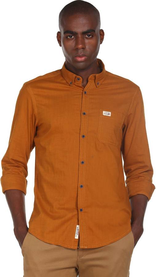 Men Regular Fit Solid Button Down Collar Casual Shirt Price in India