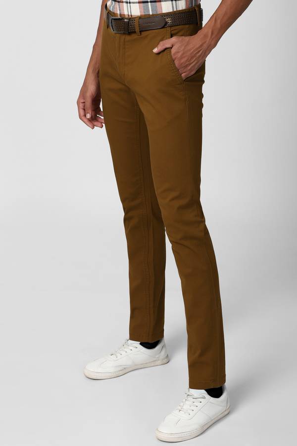 Skinny Fit Men Brown Cotton Blend Trousers