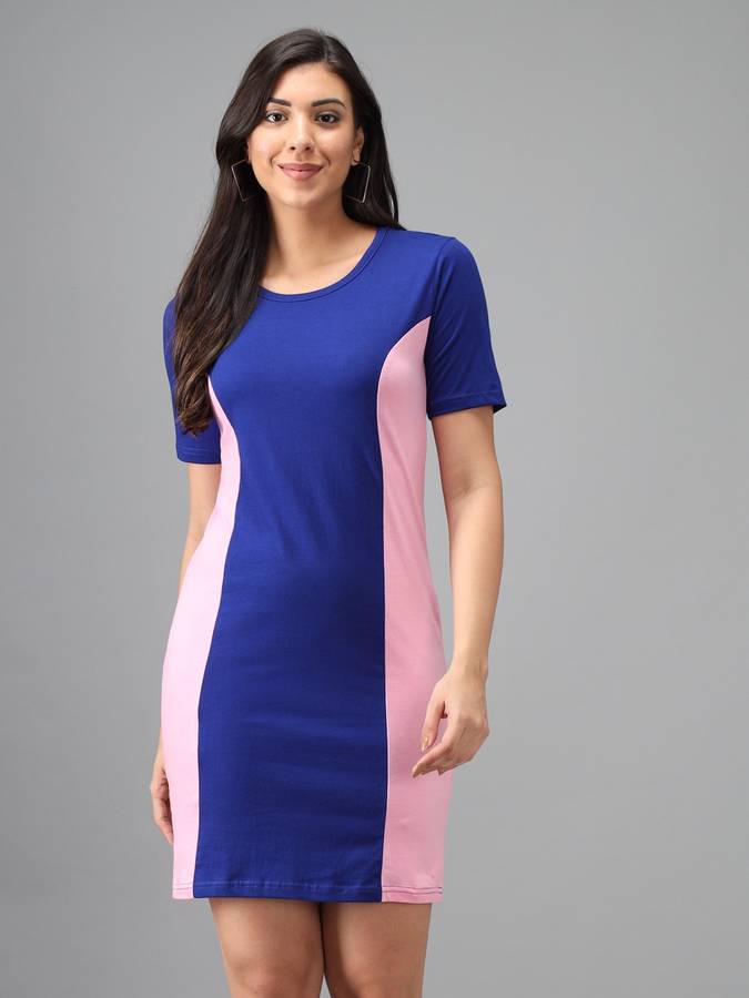 Women A-line Blue, Pink Dress