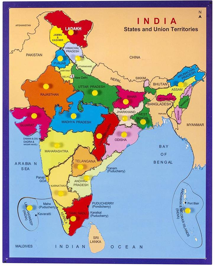 DgCrayons Wooden Large Map of India With State Jigsaw Puzzle with Knobs for Knowledge & Educational Aids, Board Game Best Gift for Kids and Home Office Decor