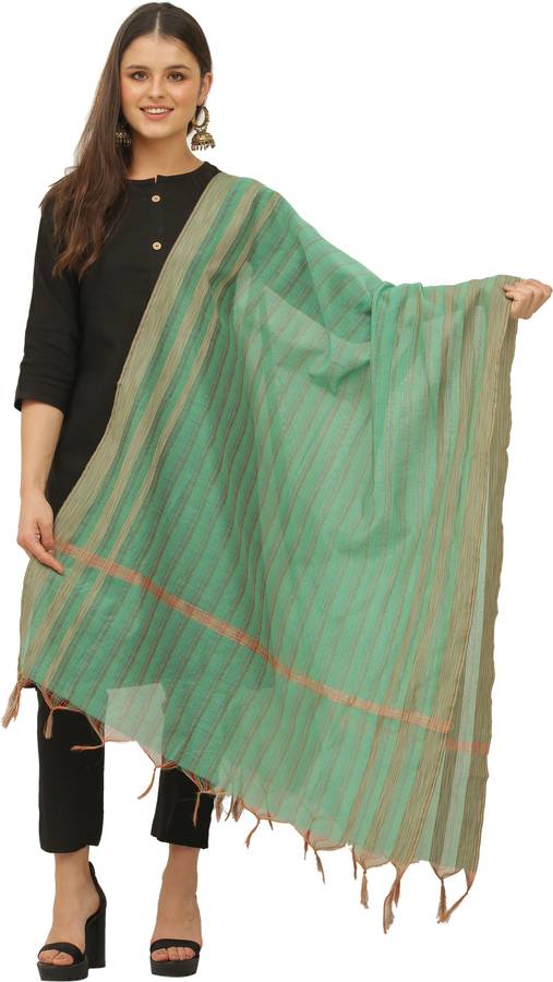 Cotton Silk Woven Light Green Women Dupatta