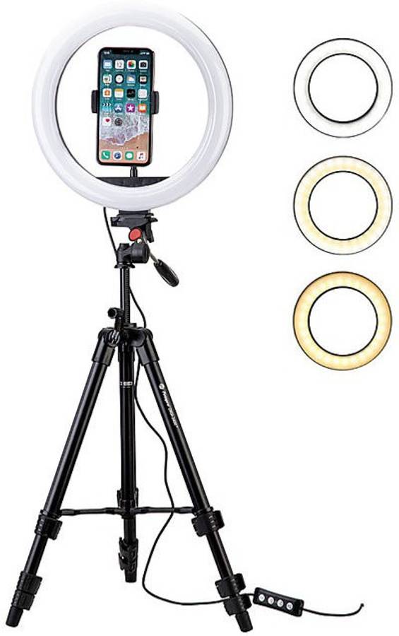 EWELL 10 INCH LED Premium Selfie Ring Light with 360 Degree Rotating Tripod Stand, For YouTube, Taka Tak, Reels, Video Live Stream, Makeup, Online Classes-B Tripod Kit