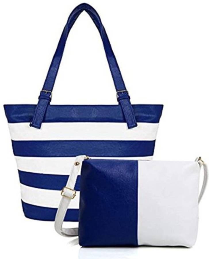 Women Blue, White Hand-held Bag - Extra Spacious Price in India