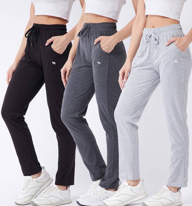 Self Design, Solid Women Black, Grey Track Pants