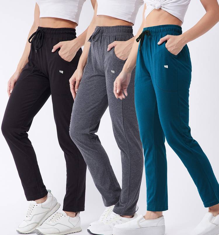 Self Design, Solid Women Dark Green, Black, Grey Track Pants