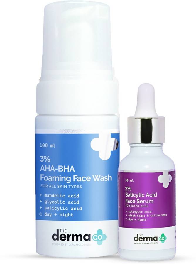 The Derma Co Bye Bye Acne Combo - 3% AHA-BHA Foaming Face Wash (100 ml) + 2% Salicylic Acid Face Serum Price in India